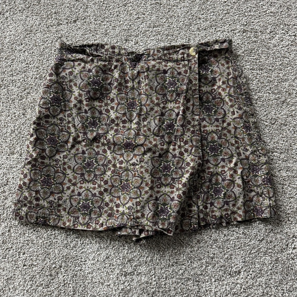 Y2K White Stag Wrap Shorts Womens 16 Multicolor Floral Cotton Damask Pockets